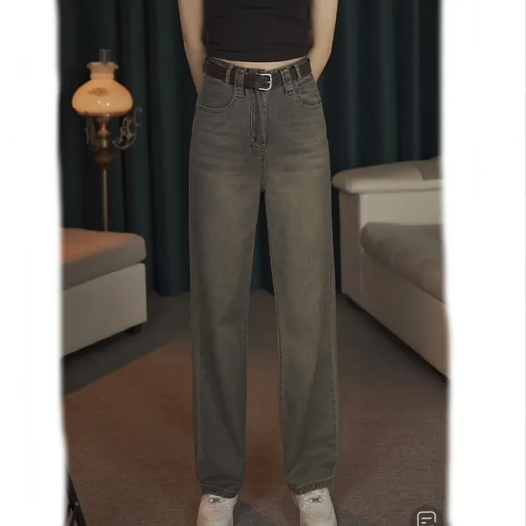春秋阔腿牛仔裤宽松时尚显高复古拖地裤百搭高腰休闲显瘦设计感