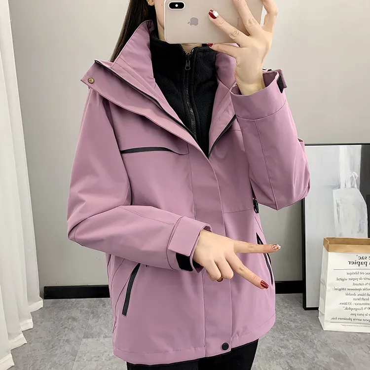 新款外套秋冬三合一冲锋衣女户外休闲显瘦ins风衣可拆卸两件套男