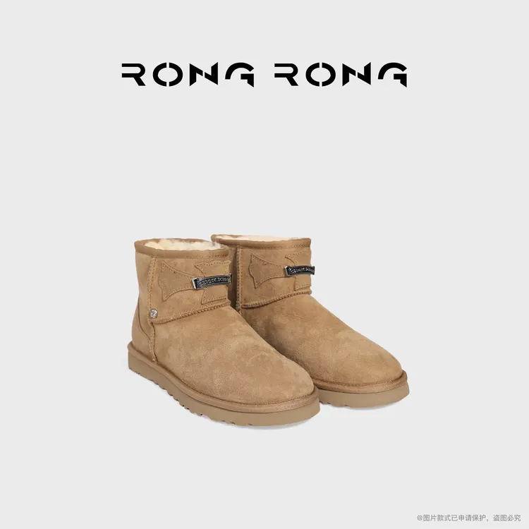 溶溶RONGRONG 牛反绒面绵羊毛内里保暖金属条休闲风雪地靴2600RR