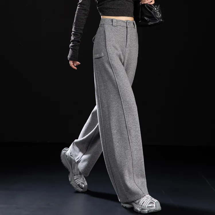 浅灰毛呢弯刀裤女秋冬宽松显瘦女裤子女款爆款2025新款加厚香蕉裤