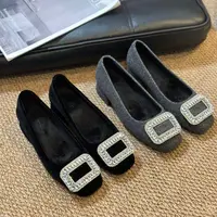 LMENY  法式方头水钻加绒粗跟小单鞋冬季新款百搭通勤单鞋16-139