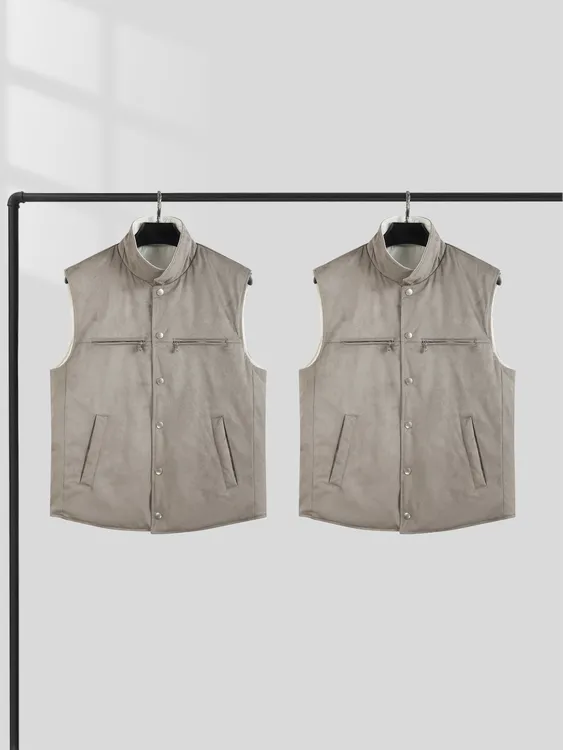 B&C【48200同款】羊皮革双面穿棉服马甲老钱风篙绿色定制上衣外套