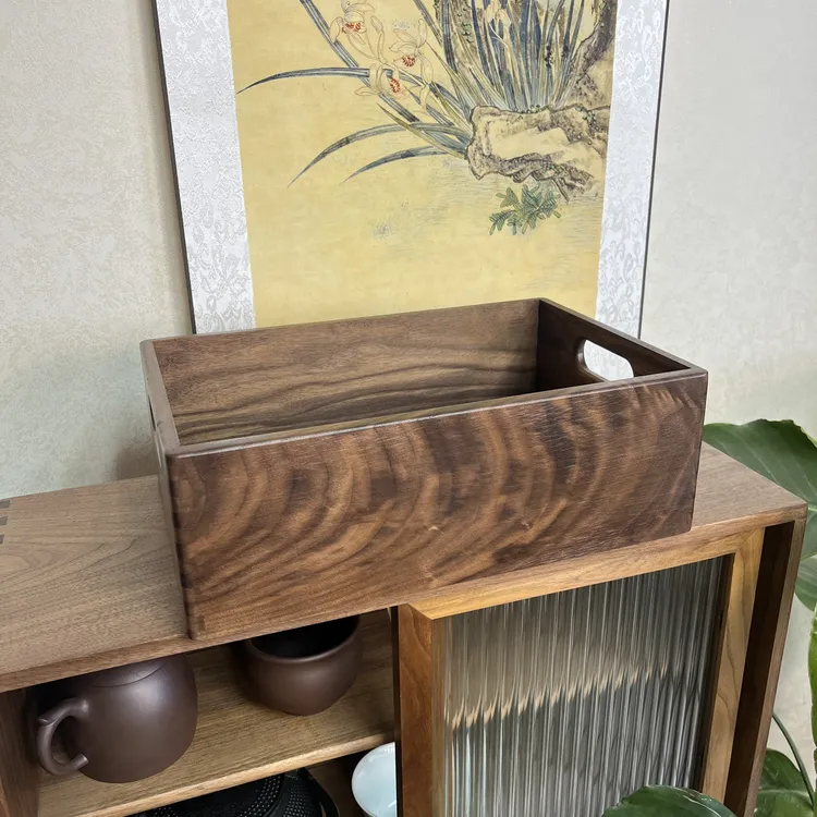 北美黑胡桃复古轻奢中式木质零食收纳盒客厅收纳筐果盘果篮