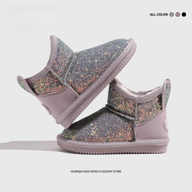 环球童鞋女童雪地靴加绒2024冬季新款女宝保暖防滑一脚蹬儿童棉鞋