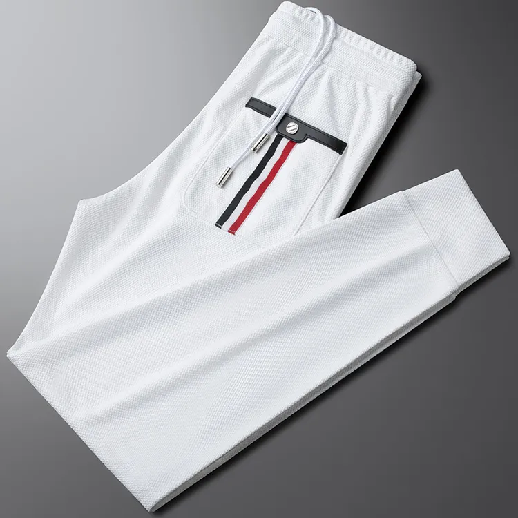 BQDK舒适凉感高端刺绣弹力针织休闲裤男夏季薄款束脚运动裤子潮