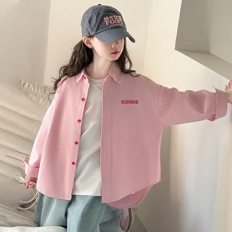 女童衬衫2025春新款大童时髦洋气百搭翻领小衫上衣小女孩衬衣外套