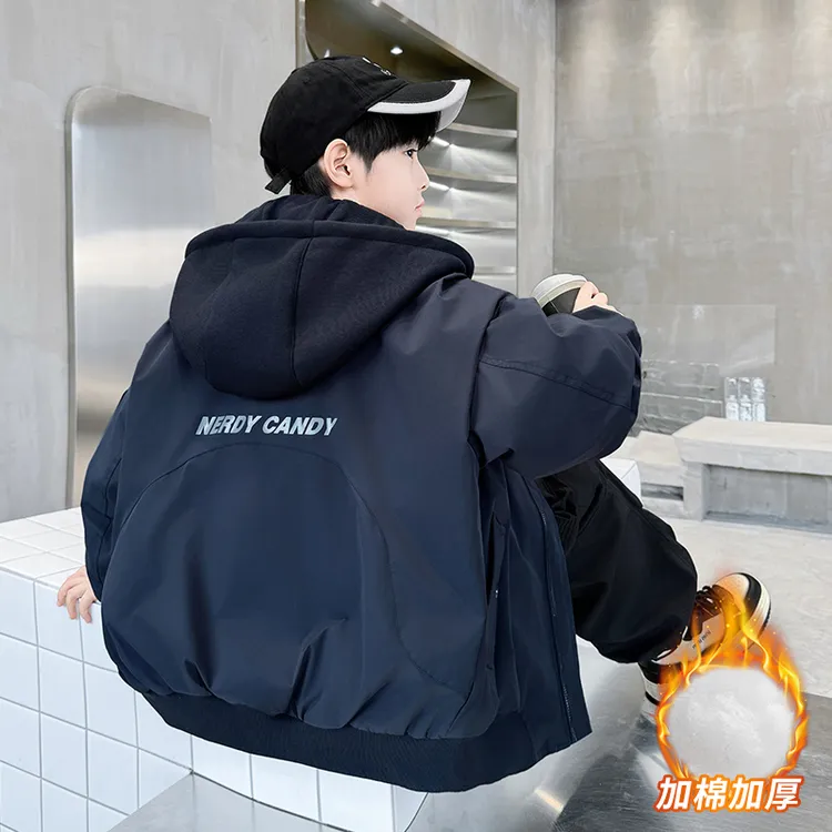 儿童装男童冬装夹棉外套2025新款大童秋冬男孩加厚冬季假两件衣服