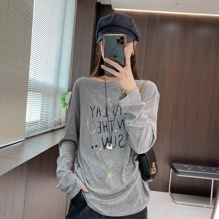 IMFLY金小金自制女装 T恤DYW9686设计感印花慵懒宽松套头上衣