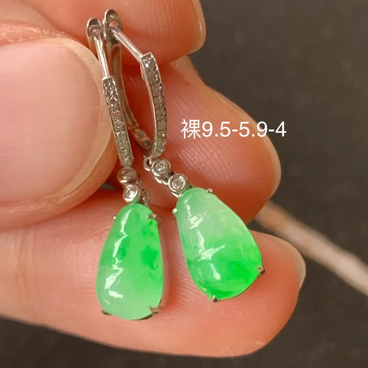 冰阳绿福豆翡翠耳坠颜色阳镶嵌精致中式配饰