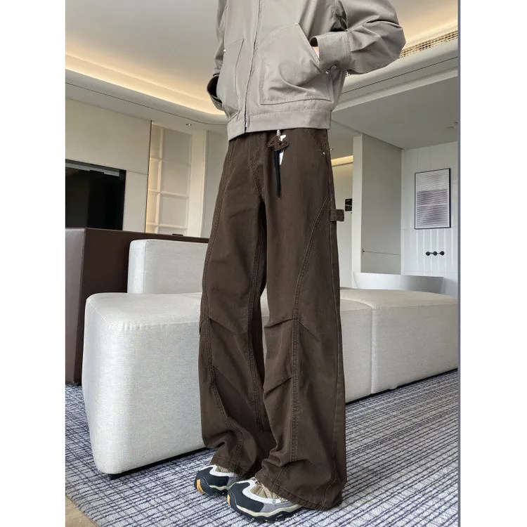 2025美式复古解构廓形高级感工装休闲裤男宽松微辣褶皱设计长裤