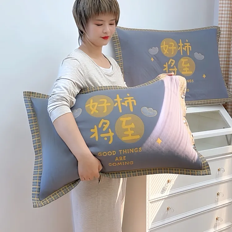按扣式纯棉纱布枕套一对48*74/加厚学生成人透气吸汗枕头芯套家用