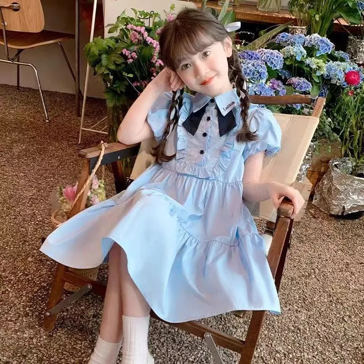 女童学院风连衣裙夏季新款儿童洋气裙子B女大童清新儿童连衣裙