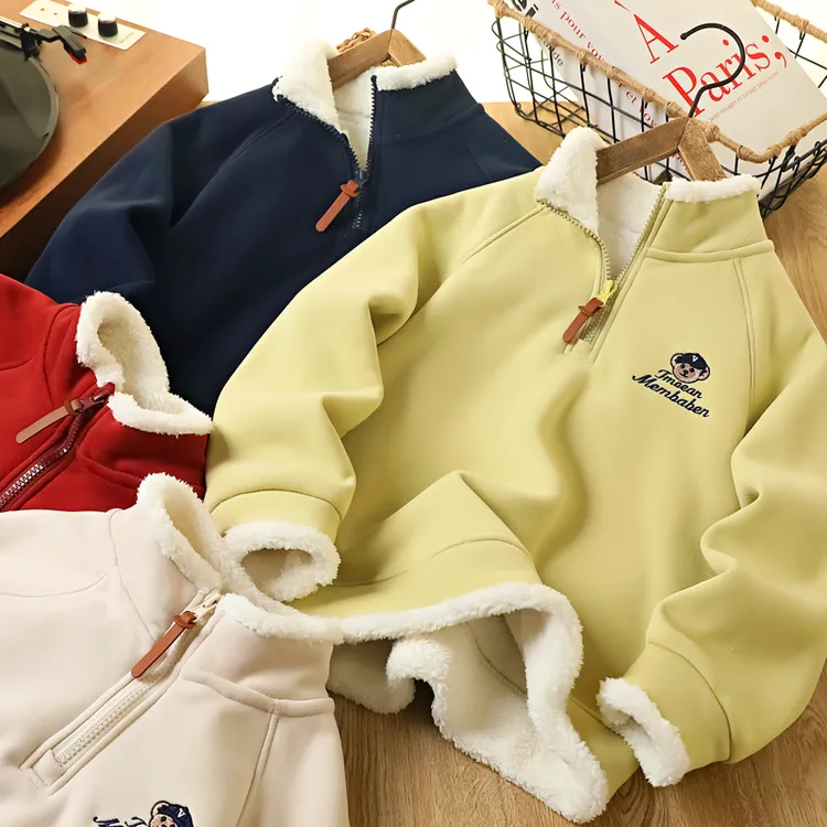 男童半开拉链羔羔绒卫衣秋冬季新款中大童加厚保暖休闲长袖衣7037