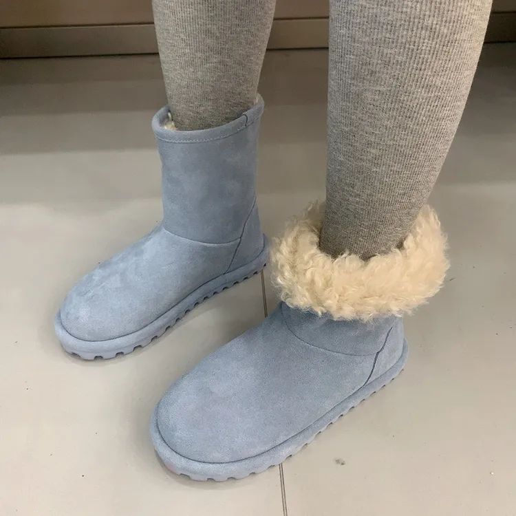 小兔子28-29欧洲站厚底4公分超轻底网红中国红牛反绒皮短筒雪地靴