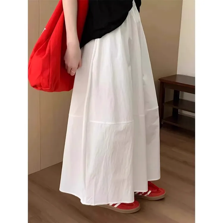 白色花苞半身裙女春夏新款韩系松紧小个子高腰中长款a字裙蓬蓬裙