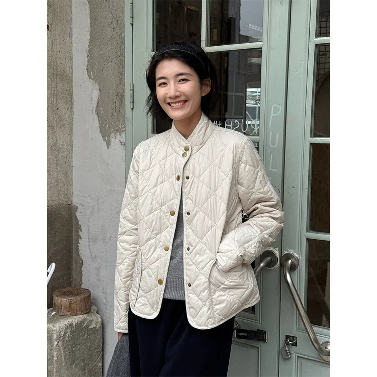 LANGQING 立领刺绣星形菱格绗缝棉服外套46100#