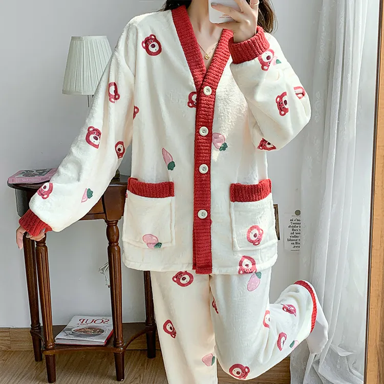 网红大码珊瑚绒睡衣女冬季加厚加绒保暖套装加肥200斤秋冬家居服