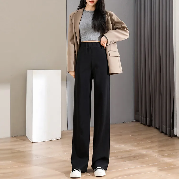 窄版锦棉西装裤女春秋2025新款直筒裤高腰垂感显瘦大码宽松阔腿裤