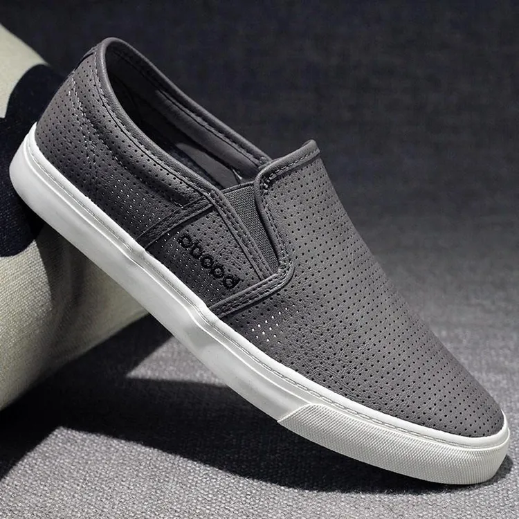 男鞋子2025夏季新款韩版休闲板鞋懒人一脚蹬乐福鞋镂空透气皮鞋
