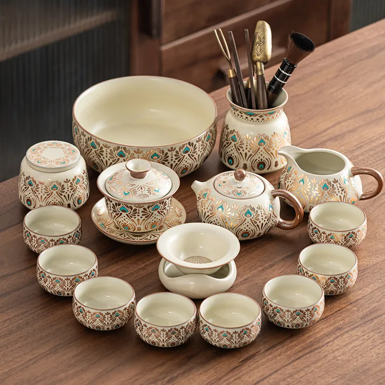 2025新款汝窑古颂敦煌茶具套装家用陶瓷泡茶工具全套茶杯茶壶茶盘