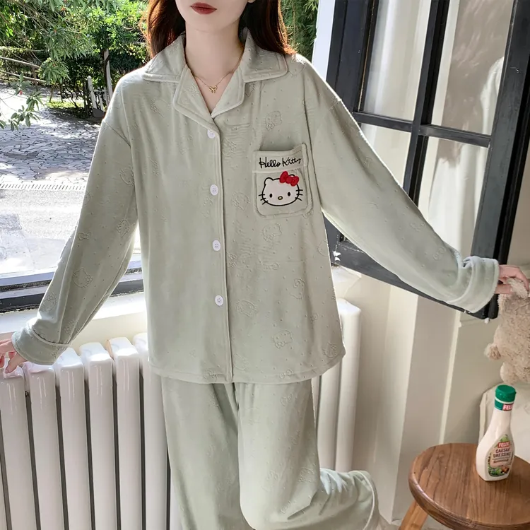 秋冬季睡衣女款爆款2025新款加绒加厚珊瑚绒海岛绒保暖家居服套装