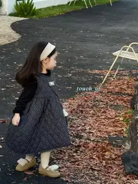 波点男女通用风格女冬季套装黑色童装大童连衣裙