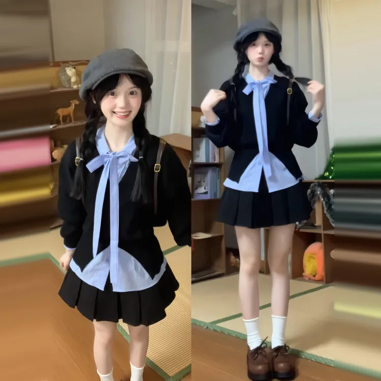 韩系时尚套装秋装一整套装女2025新款爆款高级感小香风短裙三件套