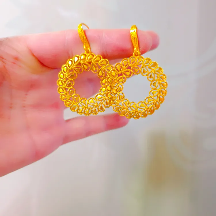 铜合金耳饰 耳环铜合金耳饰银色金色民族风花卉图案耳坠时尚精美