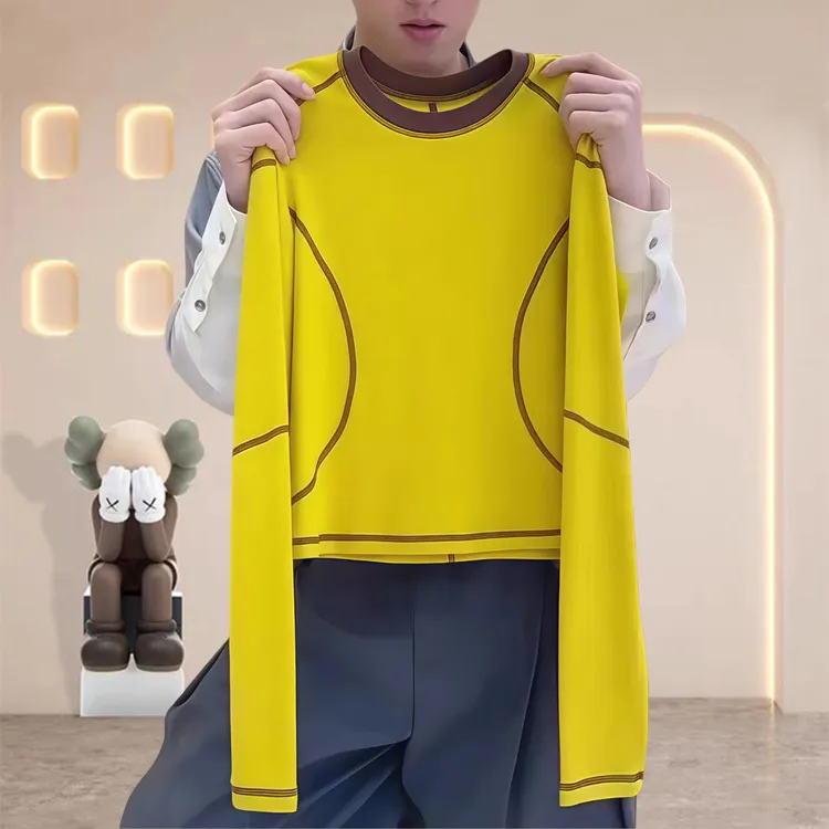 2025秋冬季新款圆领打底衫上衣女明线设计时尚休闲显瘦长袖T恤