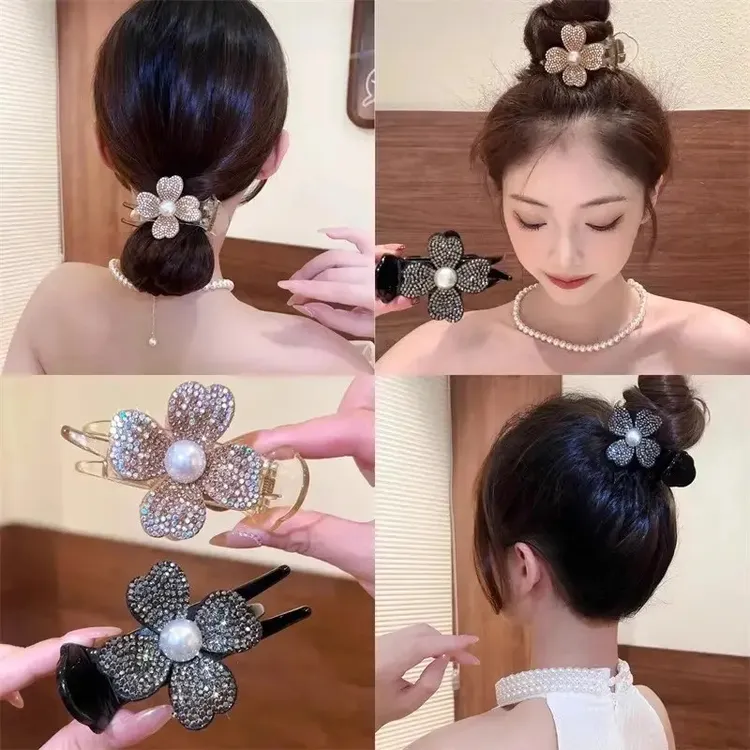 精致花朵丸子头抓夹后脑勺固定防塌发夹鲨鱼夹夏季