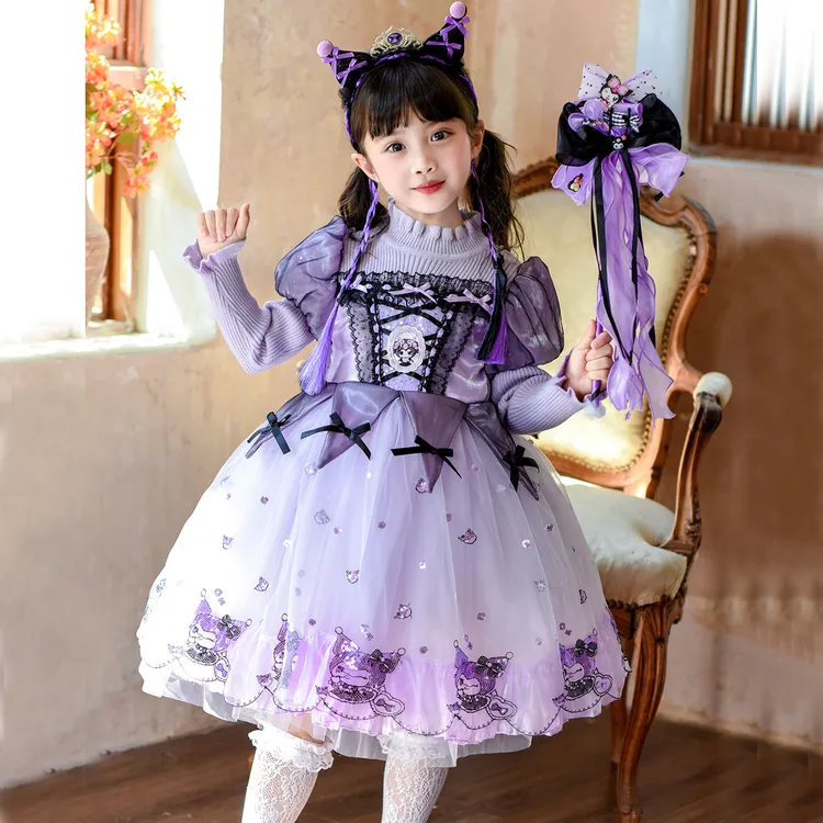 女童库洛米公主裙3-6岁女宝裙子秋冬款小女孩洋气儿童冬季连衣裙