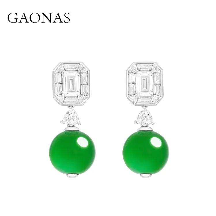 GAONAS 925银合成锆石耳饰 倚春娇 经典贵气绿色圆珠耳环 10869EG
