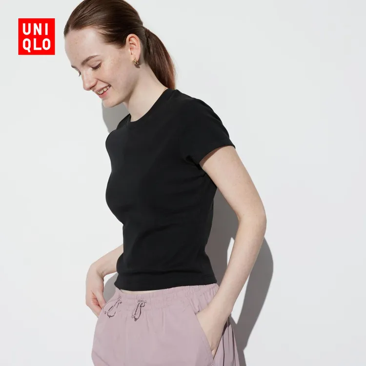 优衣库女装圆领短T恤/短袖辣妹T高腰修身打底465760