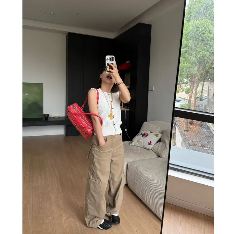 Our2【窄版工装裤】夏季休闲直筒卡其色工装裤【B7716】