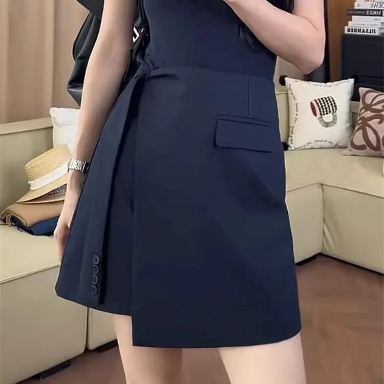 短裙显瘦休闲风拼接INS风半身裙裙子A字不规则小众