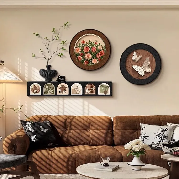 法式中古餐厅挂画艺术组合复古高级感玄关装饰画沙发背景装饰画