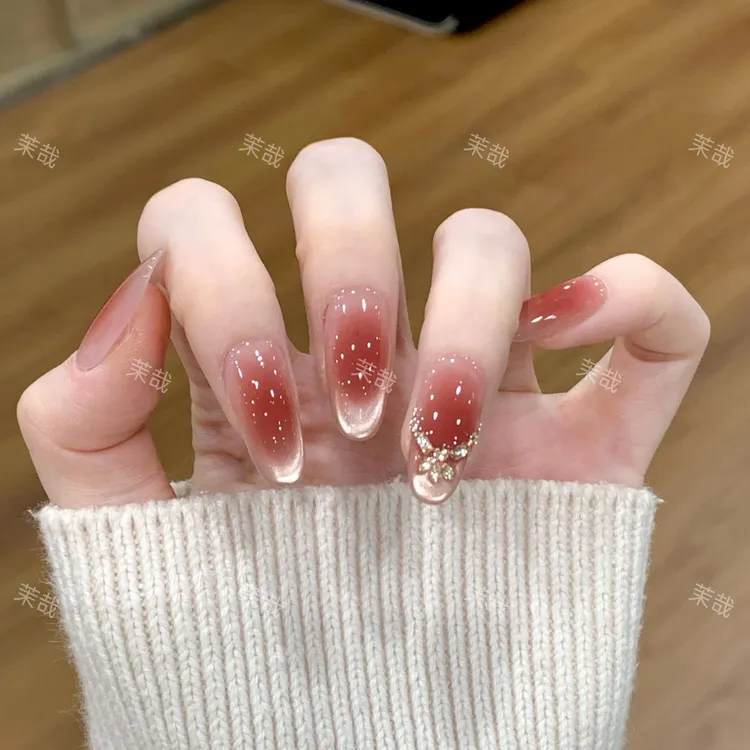 茉哉现货【玫瑰之约】纯手工定制美甲拆卸穿戴甲A5259
