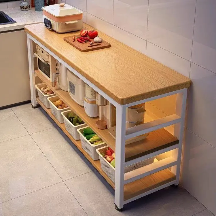 厨房实用多层多功能落地切菜收纳架整理微波炉锅具工作台窄边设计