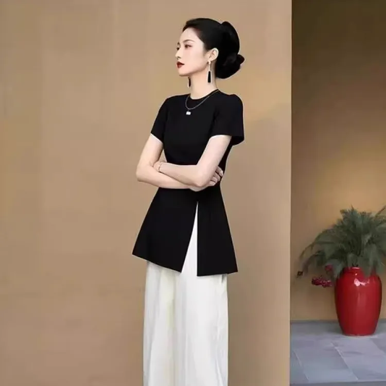 法式小香风黑色圆领短袖T恤女2025年新款夏季高级感气质休闲上衣