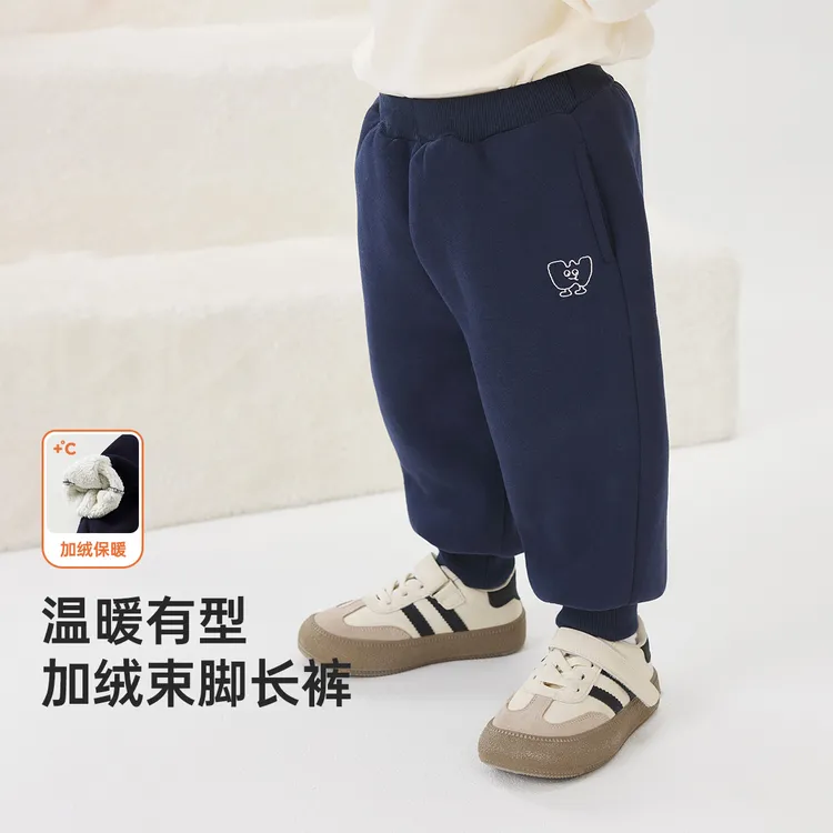 wellber/威尔贝鲁宝宝裤子冬季男童加绒束脚卫裤休闲裤25新