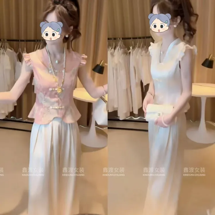 2025夏季新款时尚显瘦气质女士网红洋气两件套百搭款D9005