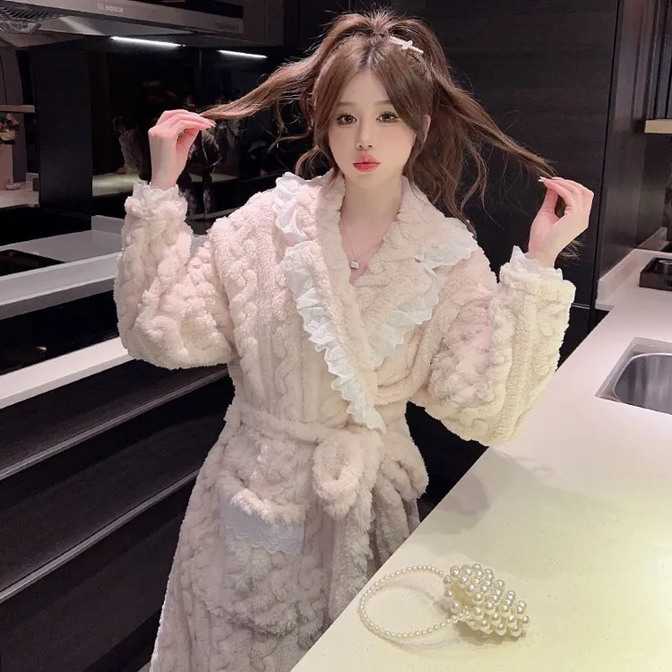 2025新款秋冬款睡袍女甜美珊瑚绒加厚加绒睡衣高级感法兰绒浴袍女