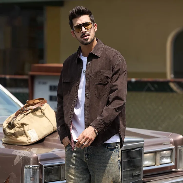 【两面可穿】高端美式复古格子衬衫男秋季新款宽松休闲衬衣外套男装