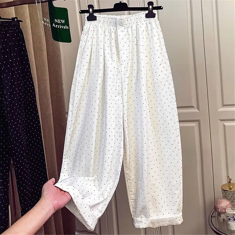今年流行的梧桐冰感裤女夏季薄款波点小个气球休闲裤九分阔腿裤子