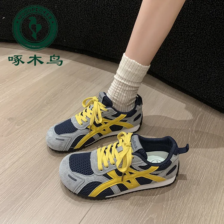 啄木鸟网面透气德训鞋女夏季新款厚底内增高百搭休闲阿甘运动鞋子