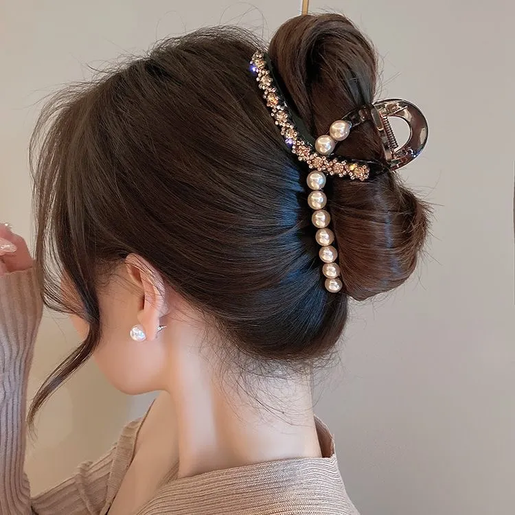 2025新款高级感大号珠珠抓夹轻奢闪钻鲨鱼夹后脑勺盘发夹发卡