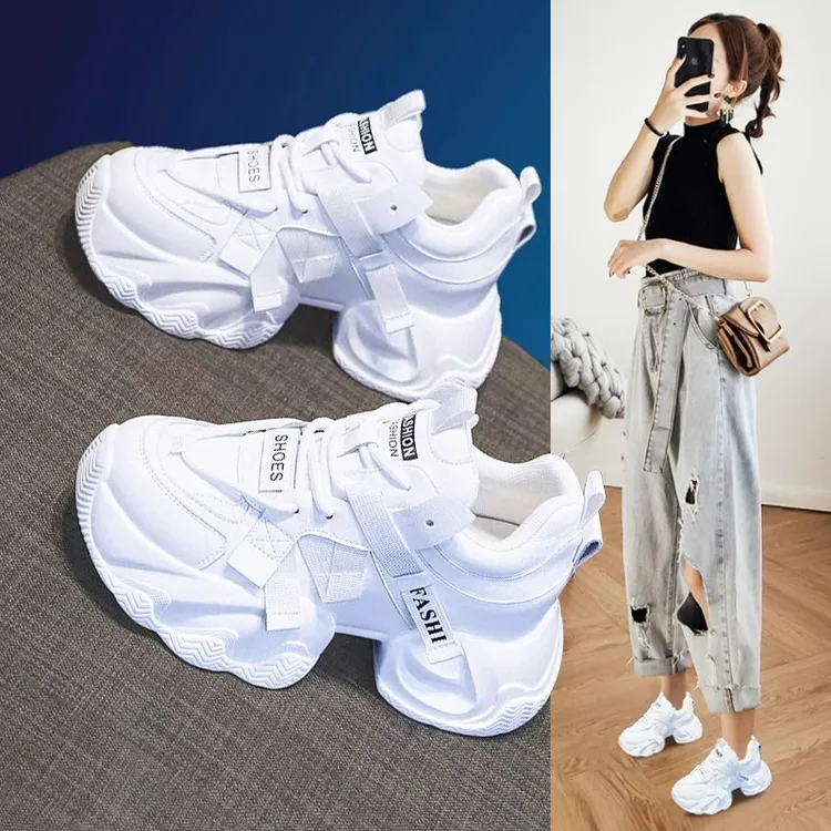 内增高老爹鞋女2025春秋爆款加绒网红显脚小百搭厚底休闲小白鞋