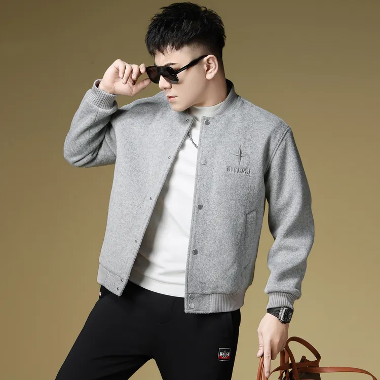 轻奢秋冬季时尚毛呢棒球服男2025新款高端外套男士休闲夹克男装