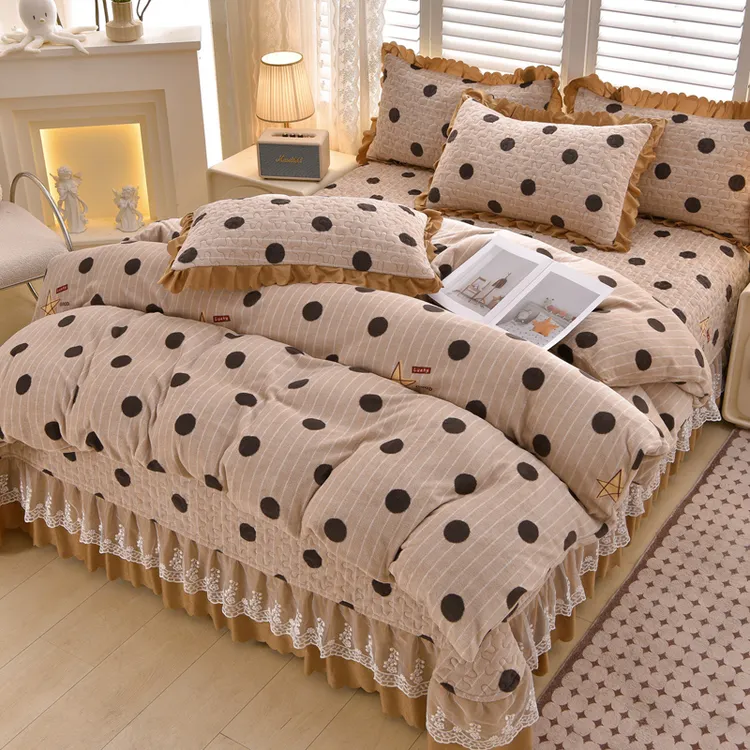 牛奶绒床盖防静电95以上有氧床品套件奶绒加绒加厚防滑冬季绗缝