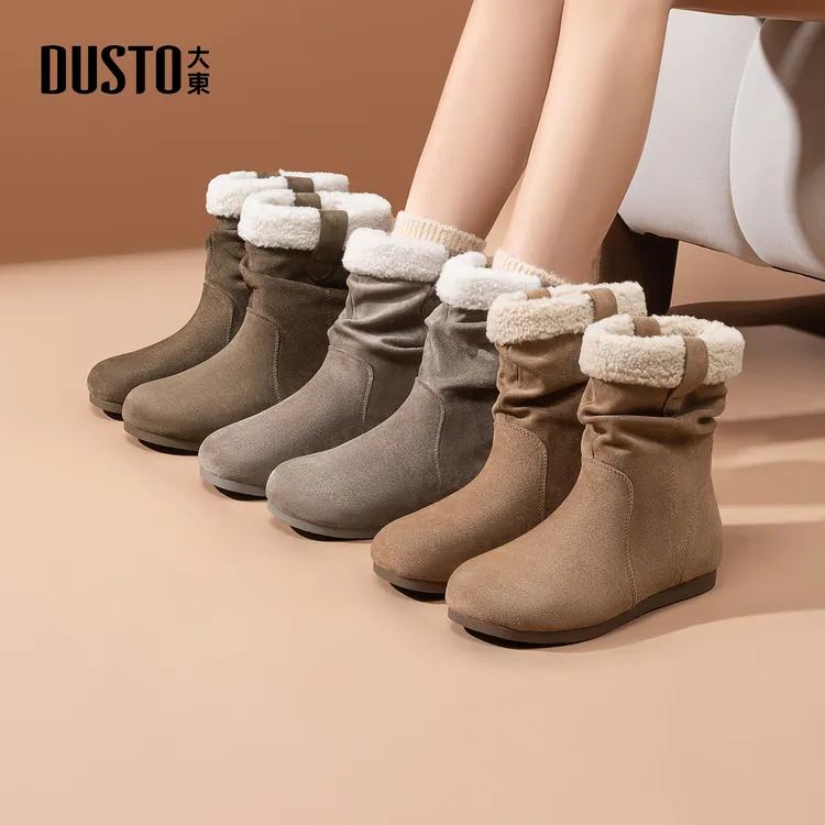 大东女鞋加绒加厚雪地靴冬季新款时尚保暖舒适外穿短筒棉鞋女1209